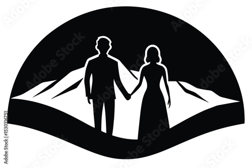 Silhouette couple holding hands at sunset