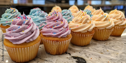 Assorted Colorful Frosted Cupcakes with Sprinkles

