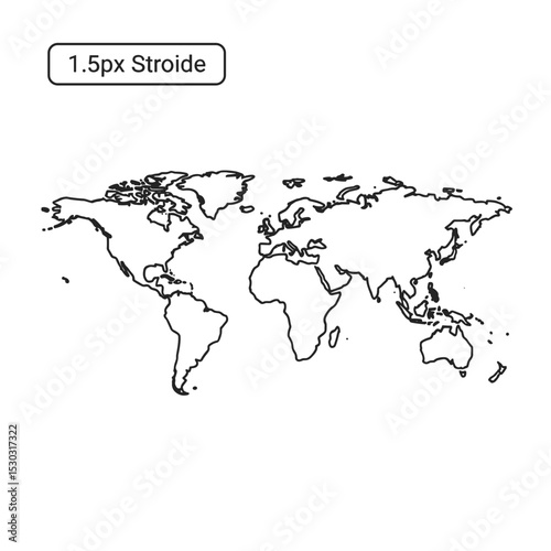 Detailed World Map Outline: A meticulously crafted vector illustration of the world map, featuring fine lines and accurate geographical contours on the white backdrop.