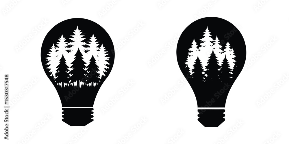 Fototapeta premium Light Bulb Silhouette With Dense Forest Inside Isolated on White Background