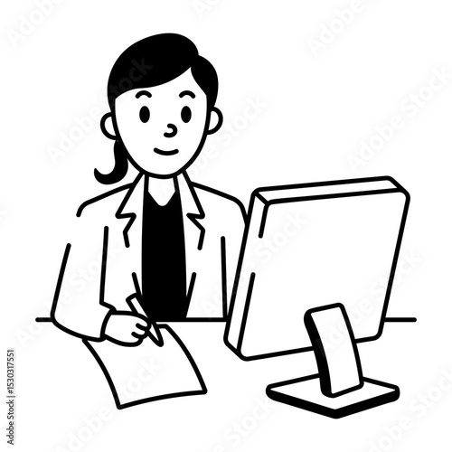 A hand drawn icon showing a hr manager working on system 