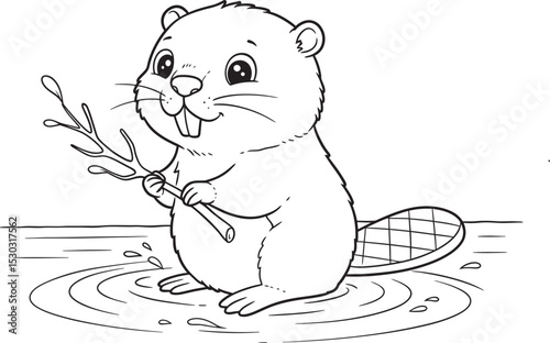 Beaver Outline for Coloring pages white color background