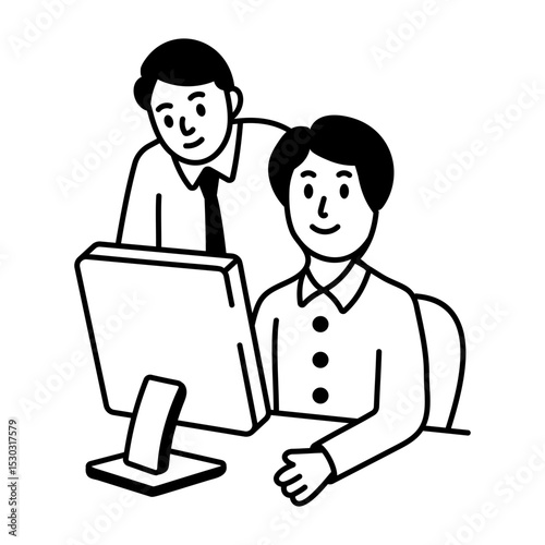 Drawing style icon showing office colleagues discussion
