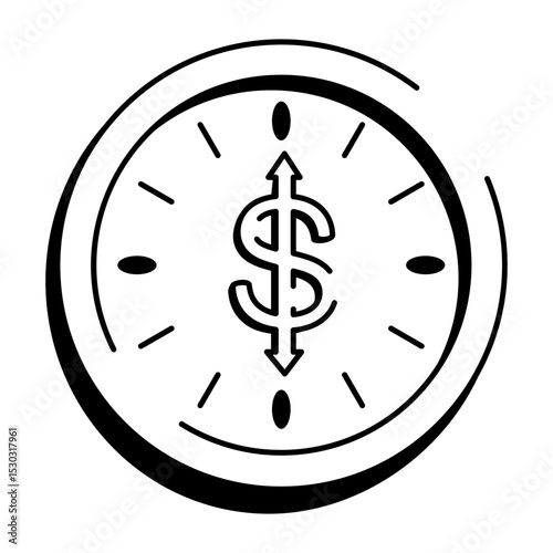 Sketchy style icon showing time is money concept