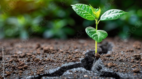 Plant Growing Out of Crack in Concrete as Symbol of Perseverance and Determination