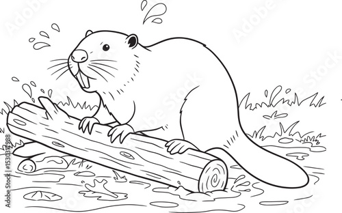Beaver animals line art and outline coloring pages 