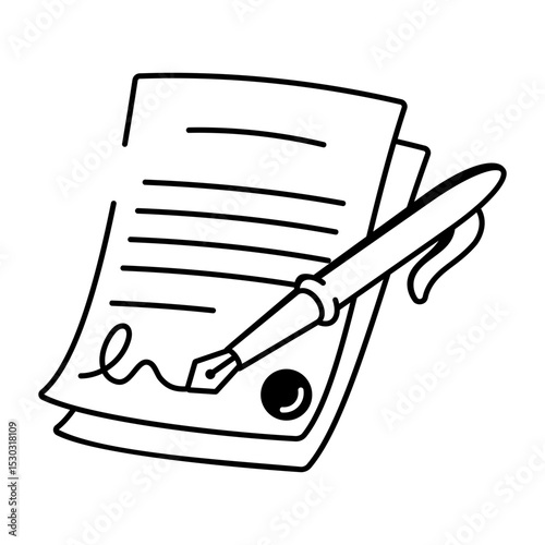 A drawing style icon of signed business contract
