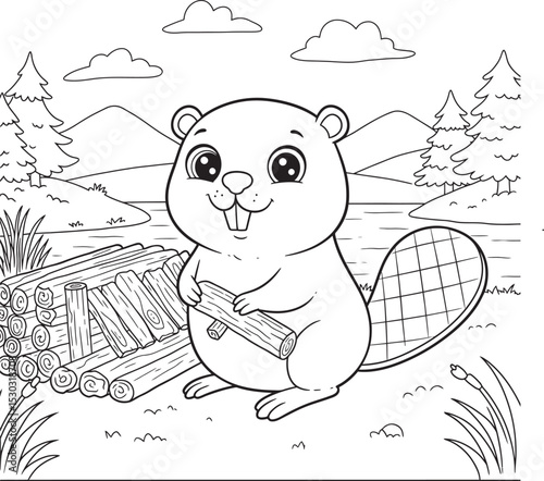 Beaver Outline for Coloring pages white color background
