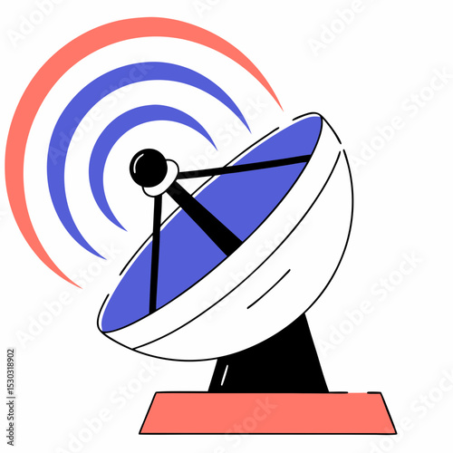 Illustration of a satellite dish with signal waves around it