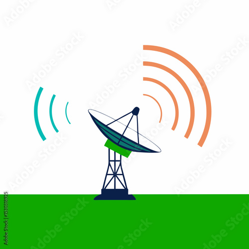 Illustration of a satellite dish transmitting signals out