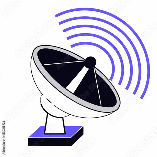 Illustration of a satellite dish with blue wave signals