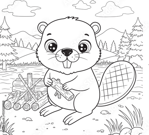 Beaver Outline for Coloring pages white color background