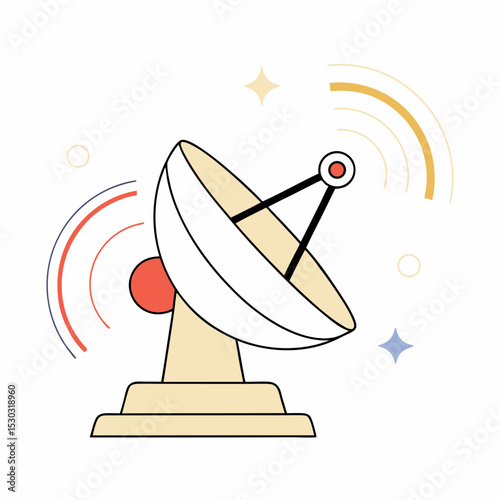 Illustration of a satellite dish with signal waves around