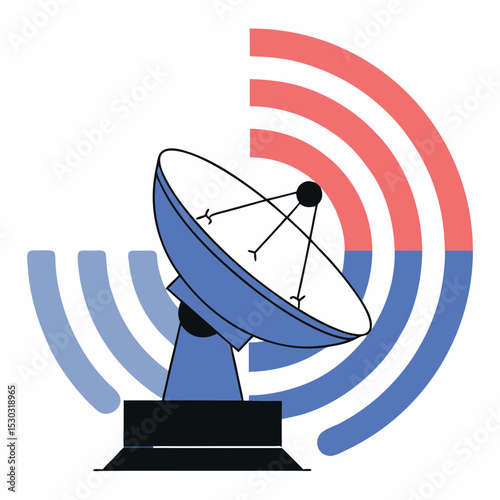 Illustration of a satellite dish with signal wave patterns