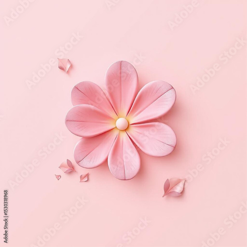 Soft Pink Petal Flower with Delicate Falling Leaves