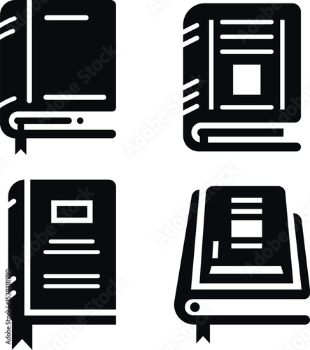 Four Book Icons in Simple Silhouette Style