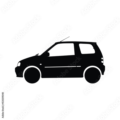 Black silhouette of a small hatchback car