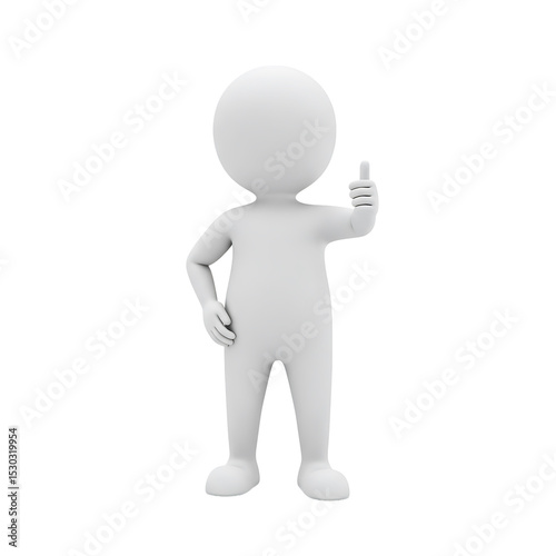 3D White Character Giving Thumbs Up, Transparent Background