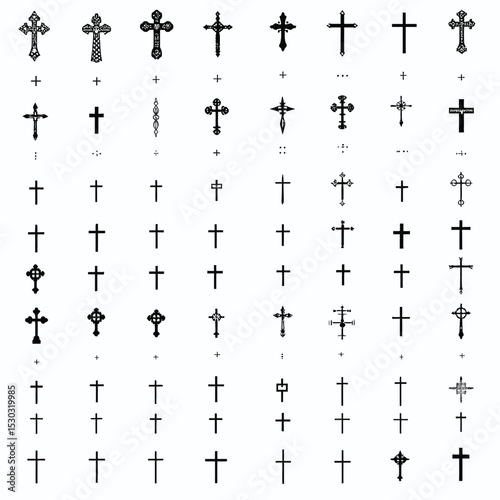Collection of Diverse Cross Designs: Religious Symbolism, Christianity, Decoration, and Spiritual Icons.