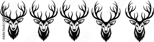 Deer head with antlers, symmetrical vector deer design, majestic stag face illustration, hunting emblem artwork, wildlife animal graphic icon

 flat vector illustration