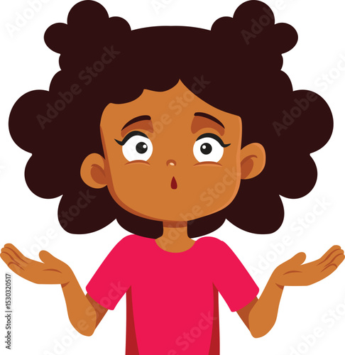 Stressed Little Girl Shrugging Vector Concept Illustration. Small child not knowing what to do feeling puzzled and curious
