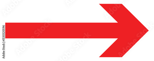 Red arrow icon. Straight long left vector arrow icon. Red large forward or right pointing solid long arrow icon sketched as vector symbol illustration, eps 10