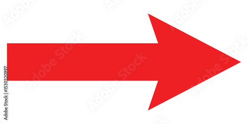Red arrow icon. A bold red arrow icon pointing to the right, symbolizing direction, guidance, and movement isolated on white background. Vector EPS 10