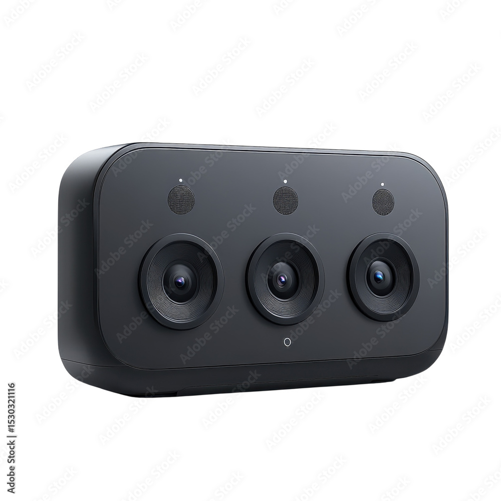 Fototapeta premium Sleek Black 3D Camera Array Technology Multi lens System Photography on transparent background