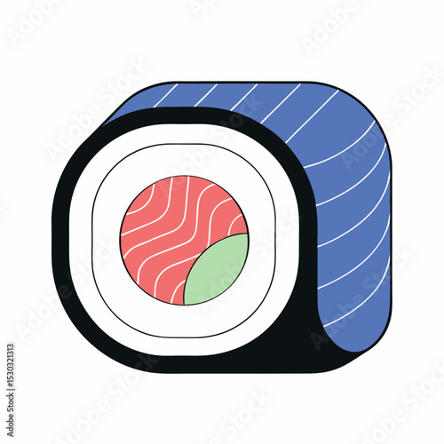 Illustration of a sushi roll with salmon and avocado filling