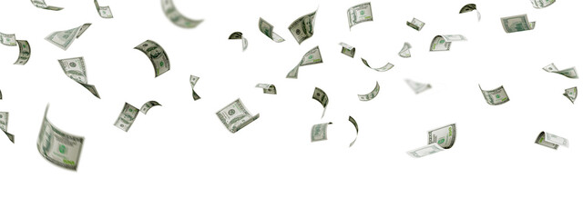 Floating of 100 dollar bill on white 