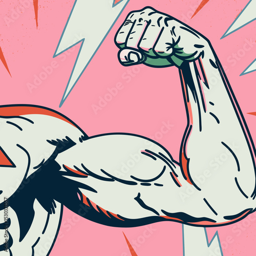 Illustration of a muscular arm flexing with lightning