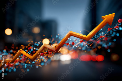 rising chart with bright lights and bokeh—visualizing growth, success, and financial progress, 