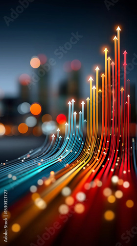 rising chart with bright lights and bokeh—visualizing growth, success, and financial progress, 
