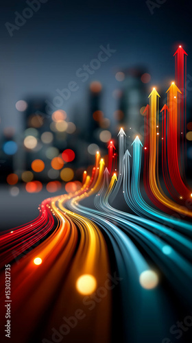 rising chart with bright lights and bokeh—visualizing growth, success, and financial progress, 