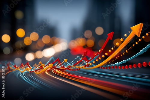 rising chart with bright lights and bokeh—visualizing growth, success, and financial progress, 