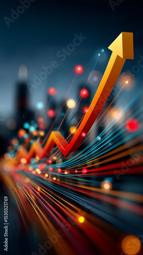 rising chart with bright lights and bokeh—visualizing growth, success, and financial progress, 