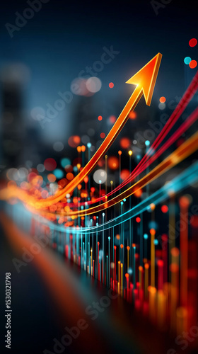 rising chart with bright lights and bokeh—visualizing growth, success, and financial progress, 