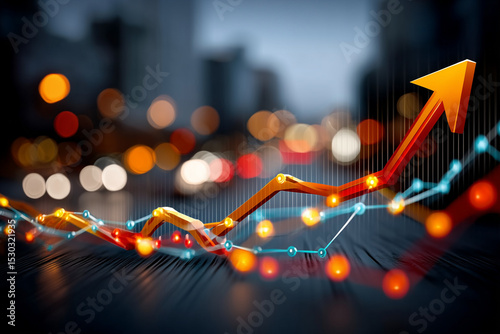 rising chart with bright lights and bokeh—visualizing growth, success, and financial progress, 