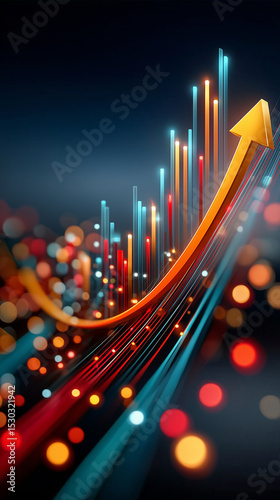 rising chart with bright lights and bokeh—visualizing growth, success, and financial progress, 