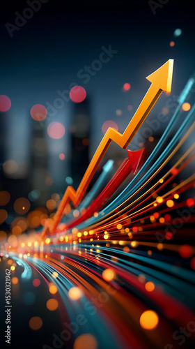 rising chart with bright lights and bokeh—visualizing growth, success, and financial progress, 