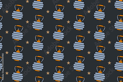 Kettlebell with star seamless pattern on black background. Kettlebell colorful doodle pattern background. Kettlebell isolated motif wallpaper. Fitness, gym, weightlifting packaging and merchandise
