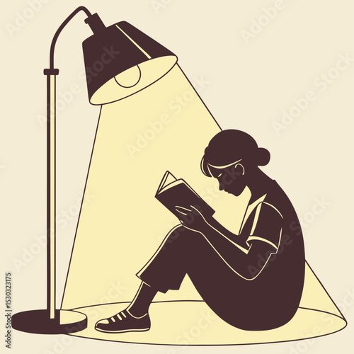 Cozy Evening Reading Silhouette of a Woman Under a Floor Lamp