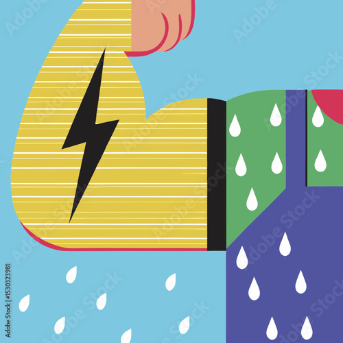 Illustration of a muscular arm with a lightning bolt art