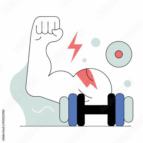 Arm flexing with dumbbell and lightning bolt illustration