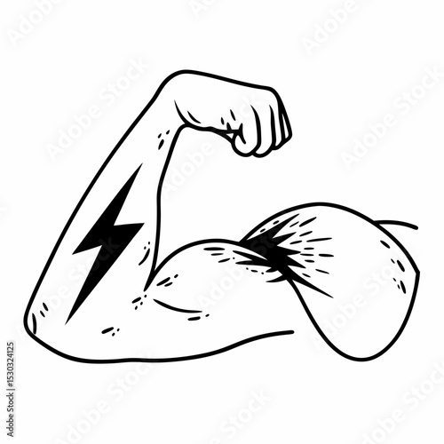 Illustration of a muscular arm with a lightning bolt tattoo