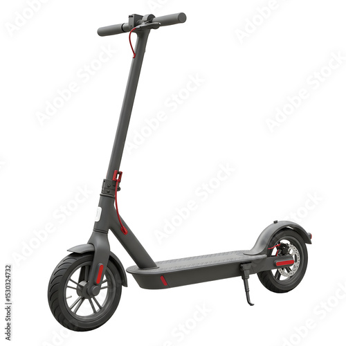 Sleek gray electric scooter with red accents and textured footboard
