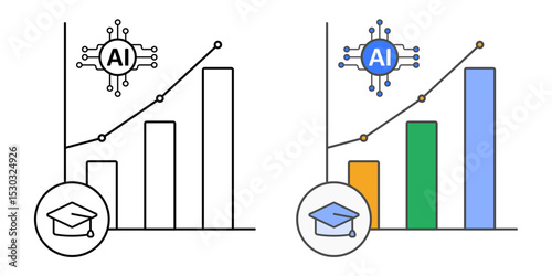 Learning curve graph icon integrated with a digital chip, representing intelligent systems analyzing and improving student progress in modern education.