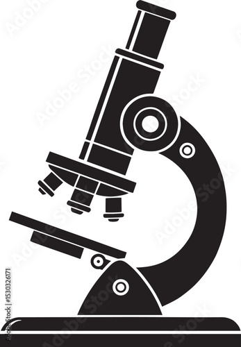 Simple black and white silhouette of a microscope, vector graphic of a microscope in a simple.