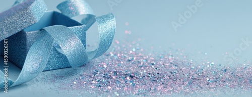 Light blue gift box with ribbon and glitter (2)