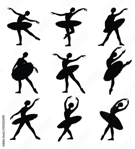 set of ballet dancers silhouettes